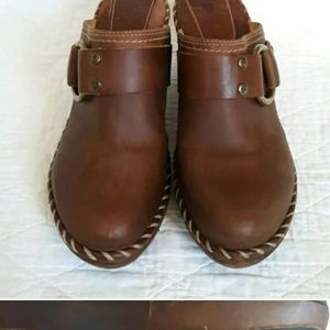 Frye Brown Leather Charlotte Clog Mules Siz